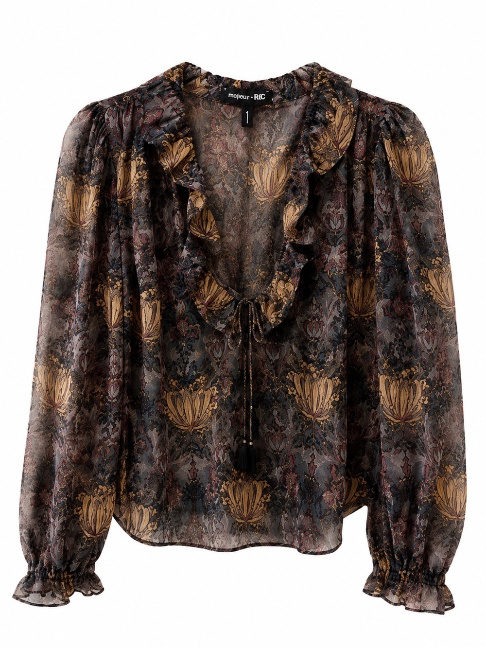 NWT PAIGE x Morris & Co. Silk Ruffle Blouse William Morris Print $299 - Picture 2 of 6